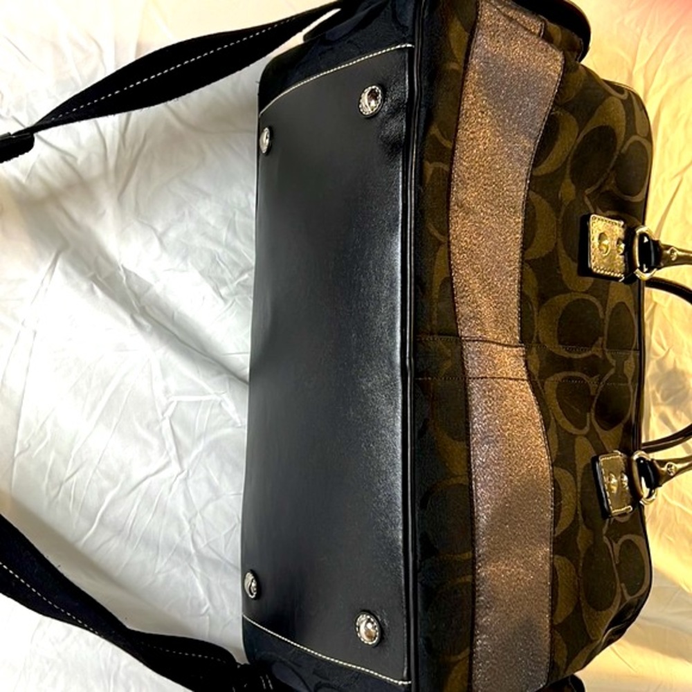 COACH Logo 2 Way Authentic Tote Bag duffel Charm Canvas Leather 10392 Black - Picture 9 of 10